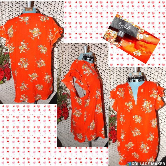 Lip Slide Tops - Lip Slide Red Oriental Flowers 1/4 Sleeve Top